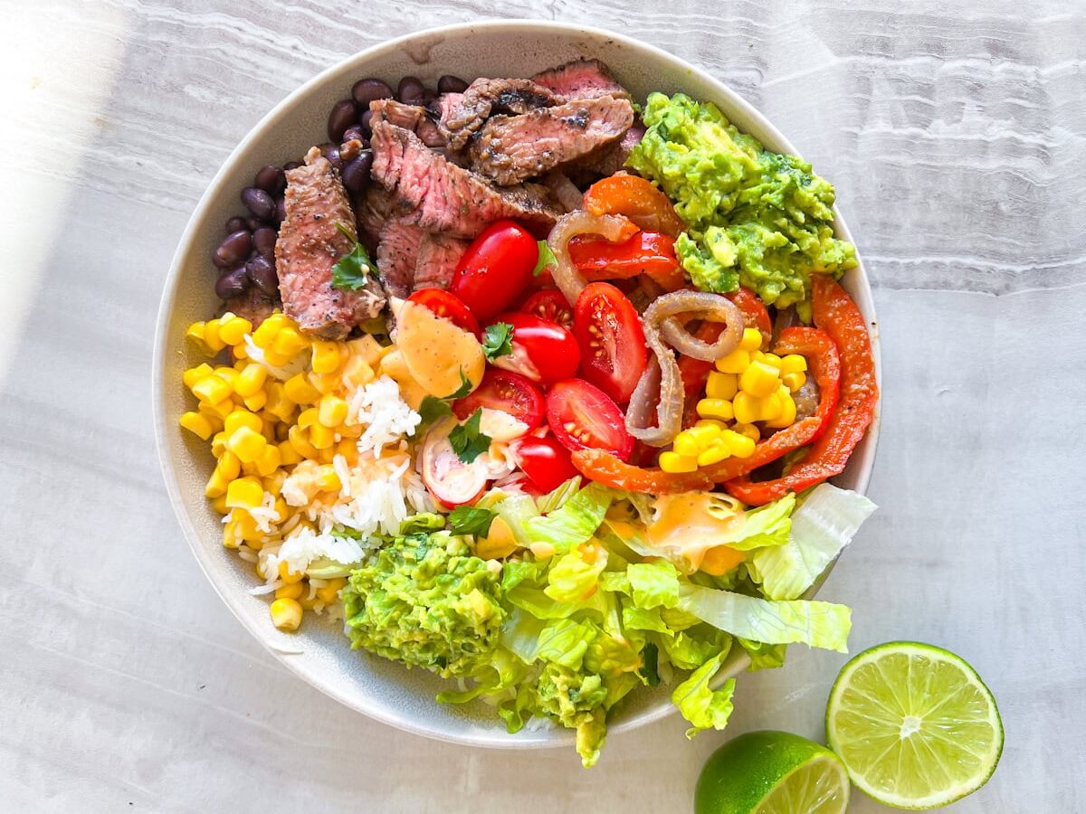 Steak and rice bowls