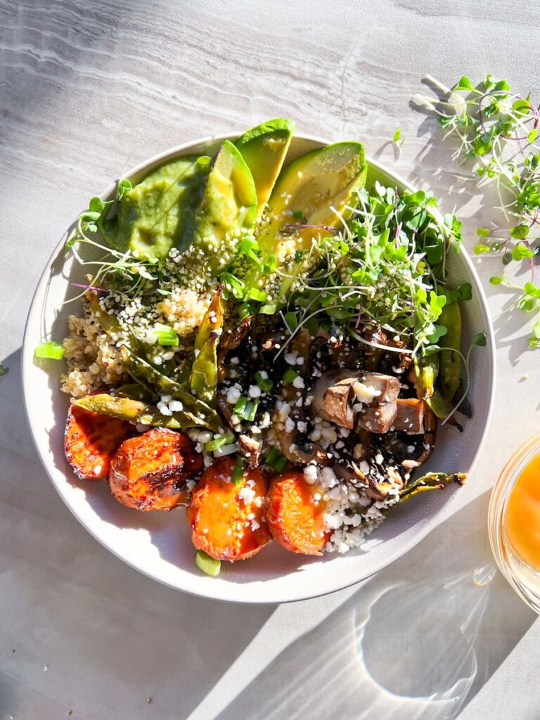 Ancient grains bowl with miso dressing.