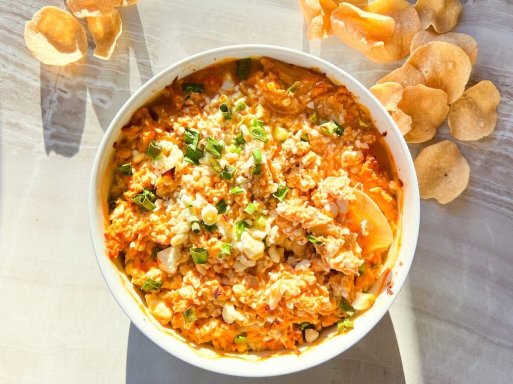 High protein buffalo chicken dip.