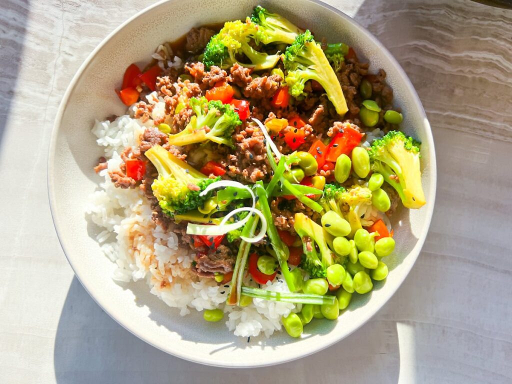 Teriyaki beef bowls.