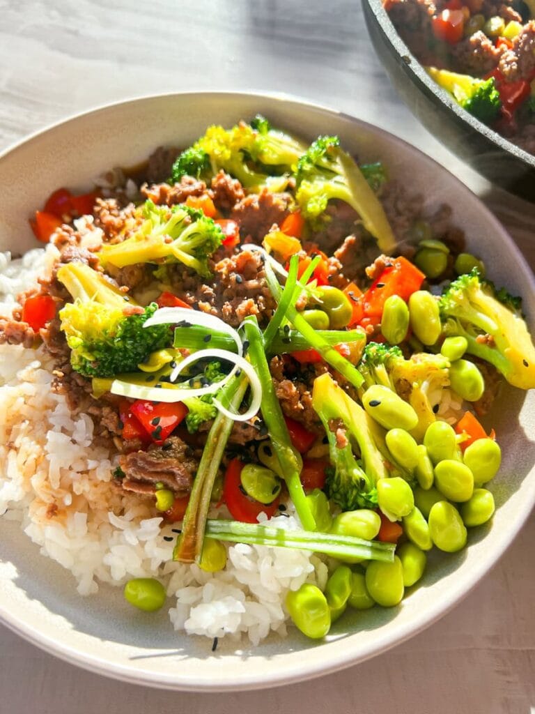 Teriyaki beef bowls.