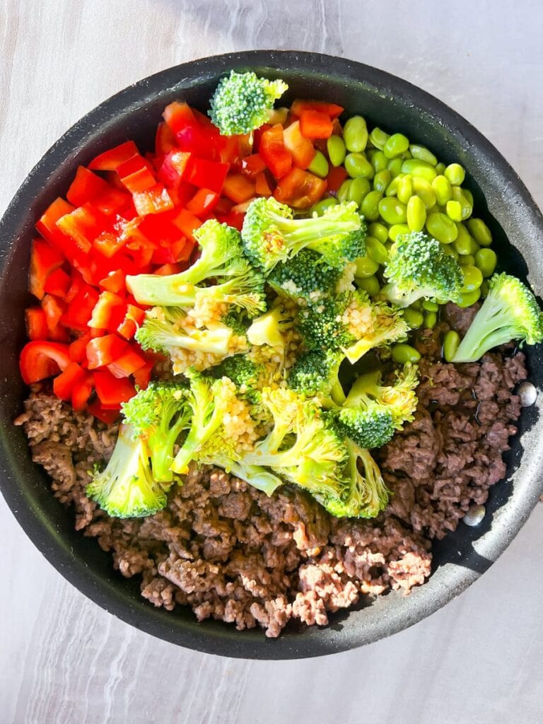 Skillet with veggies.