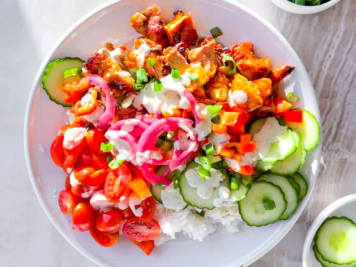 Finished buffalo chicken bowls.