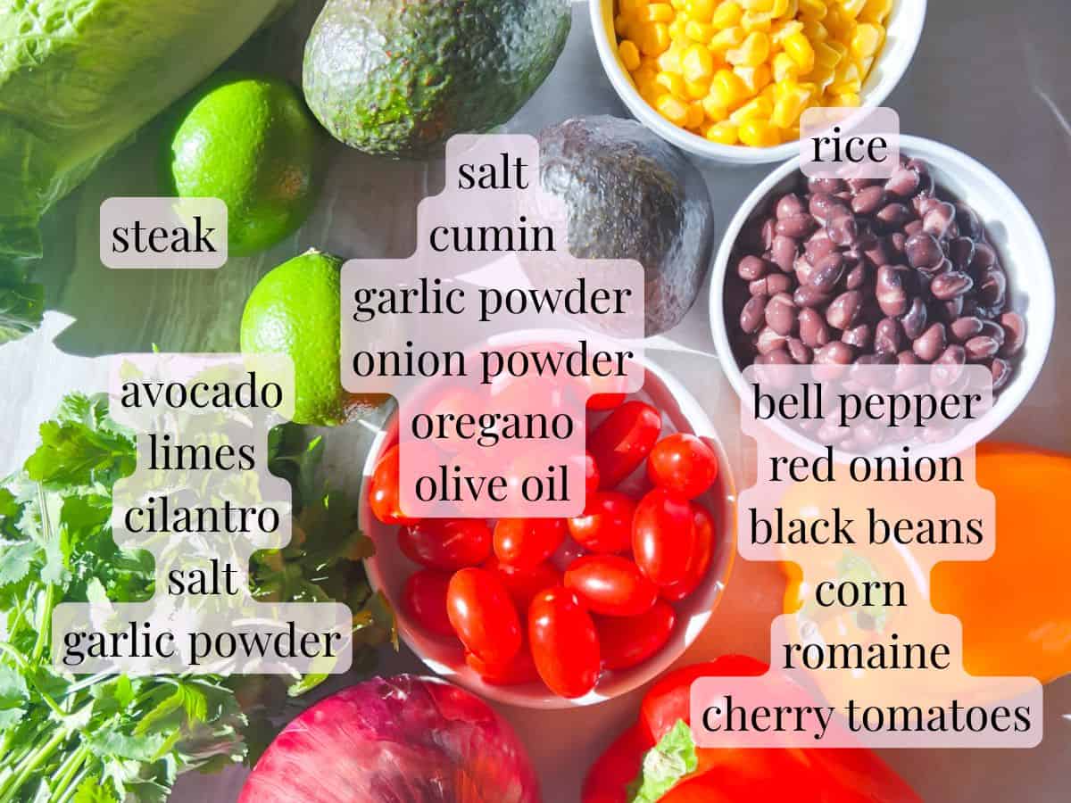 Steak and Rice Bowl ingredients.