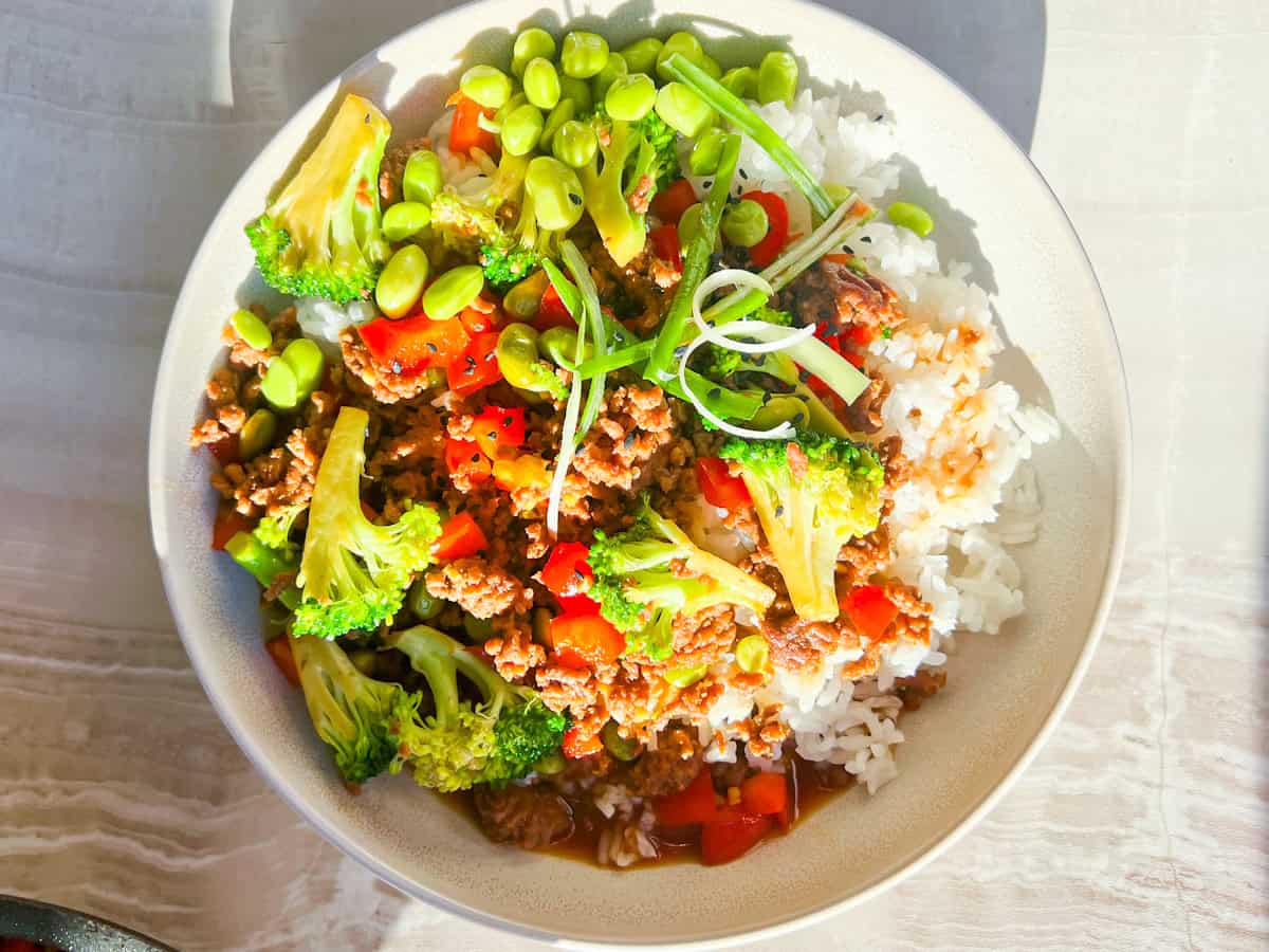 Finished Teriyaki Beef Bowls.