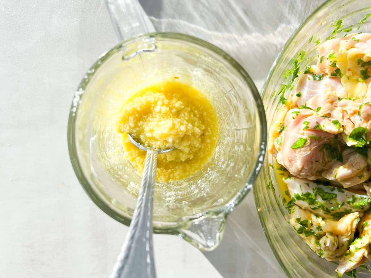 Garlic, parmesan cheese, and olive oil mix.