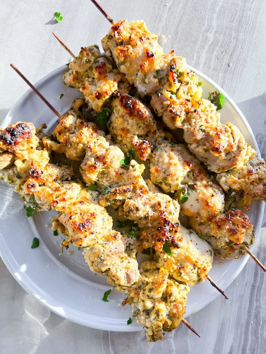 Garlic parmesan chicken skewers.