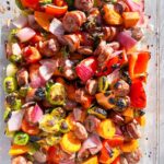 Sheet pan sausage dinner.
