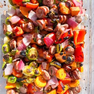Sheet pan sausage dinner.