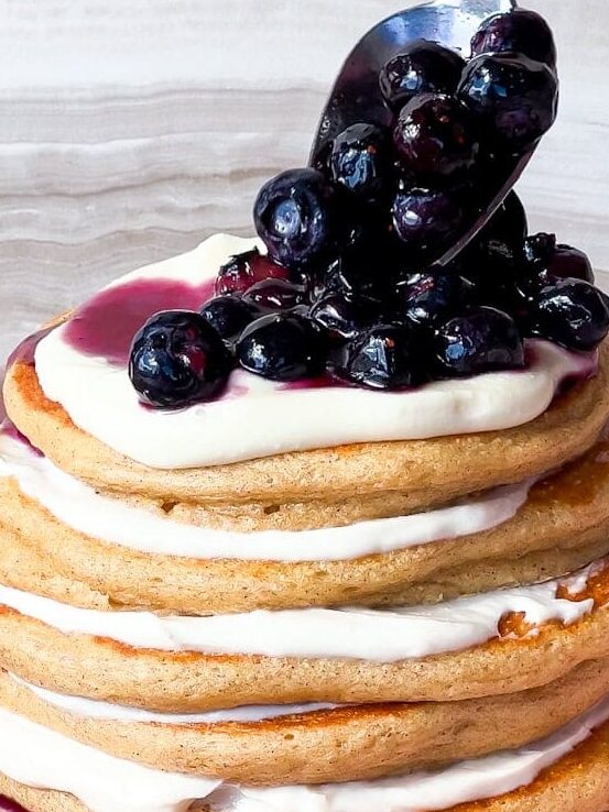 Blueberries on pancakes