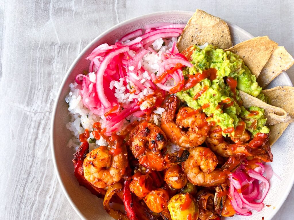 Finished blackened shrimp burrito bowl.