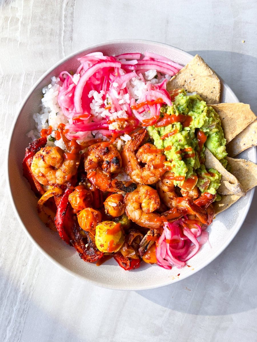 Blackened shrimp burrito bowls.