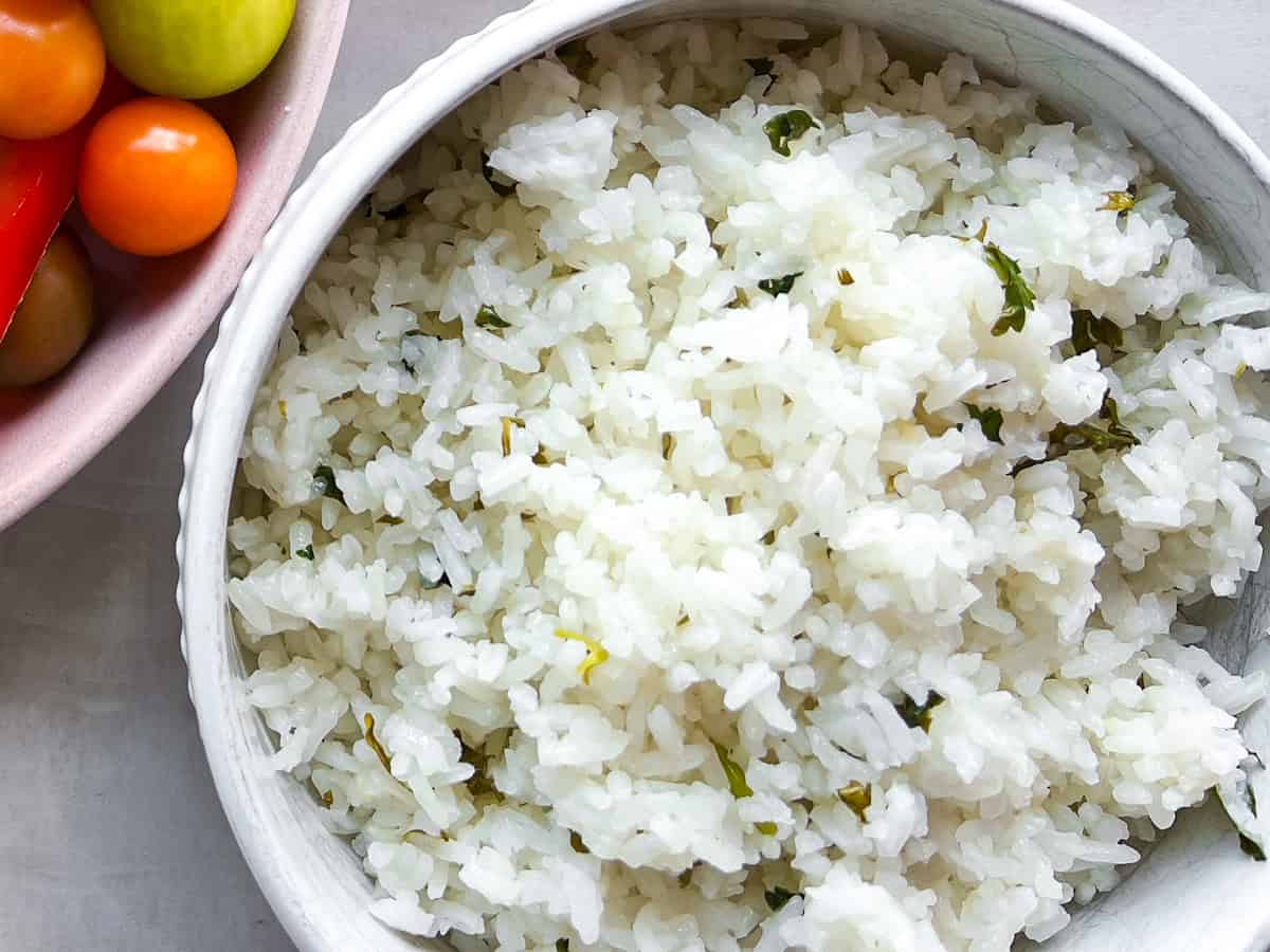 Cilantro lime rice in a bowl.