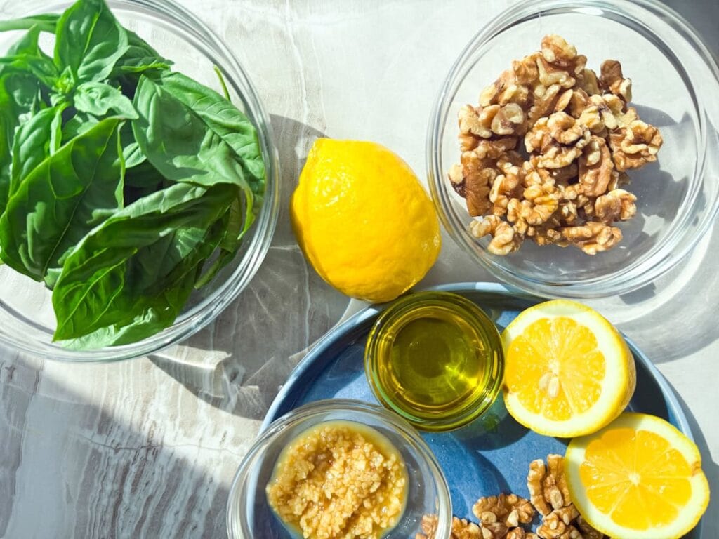 Pesto ingredients.