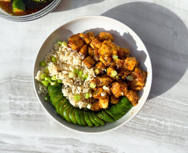 Crispy Sticky Tofu Bowls.