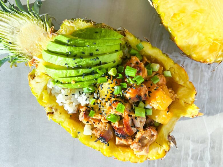 Teriyaki Chicken Pineapple Bowls.