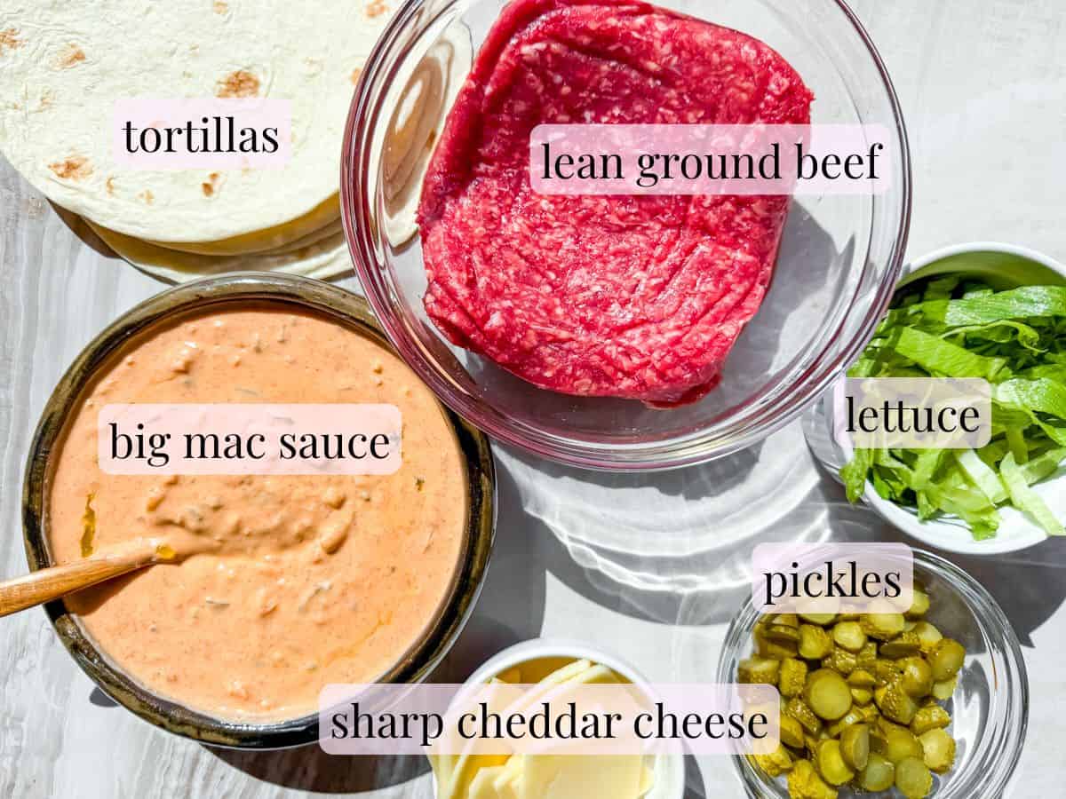 Big Mac Tacos ingredients labeled.