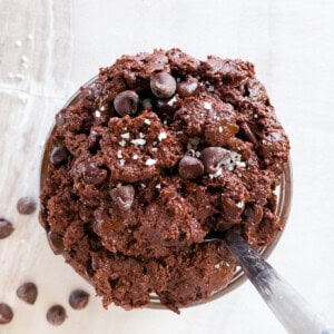 Finished edible brownie batter in a bowl.