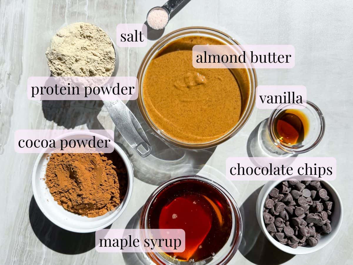Edible Brownie Batter ingredients with labels.