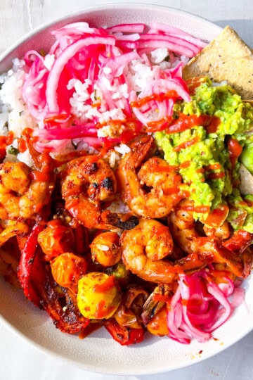 Finished shrimp burrito bowls.