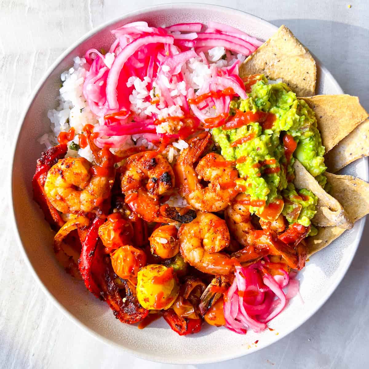 Finished shrimp burrito bowls.
