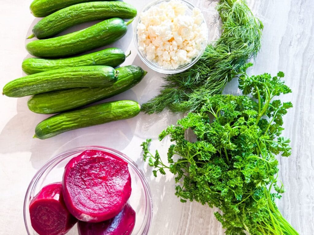 Salad ingredients.