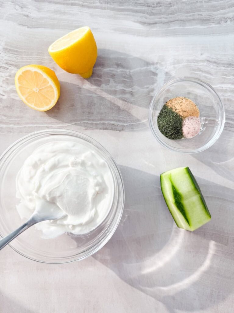 Tzatziki ingredients.