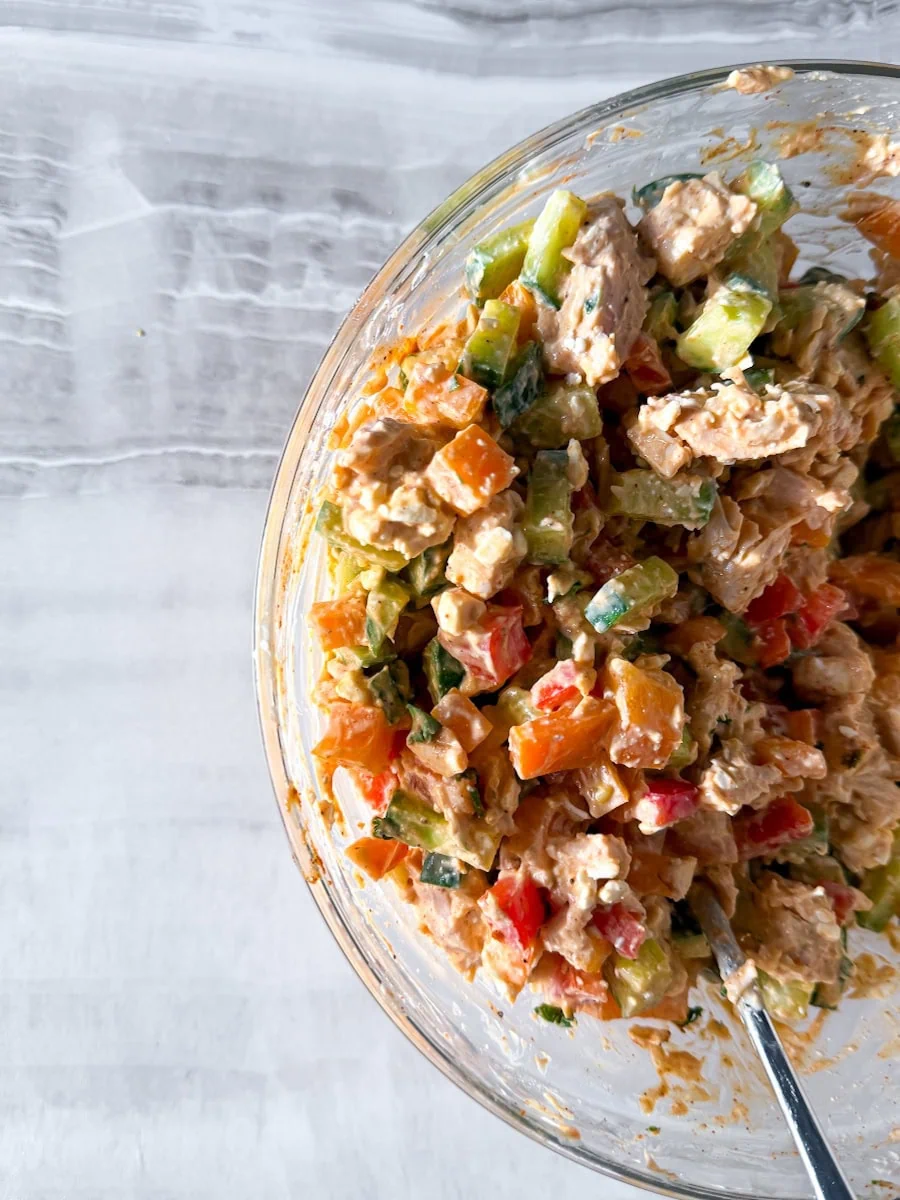 High Protein Buffalo chicken salad.