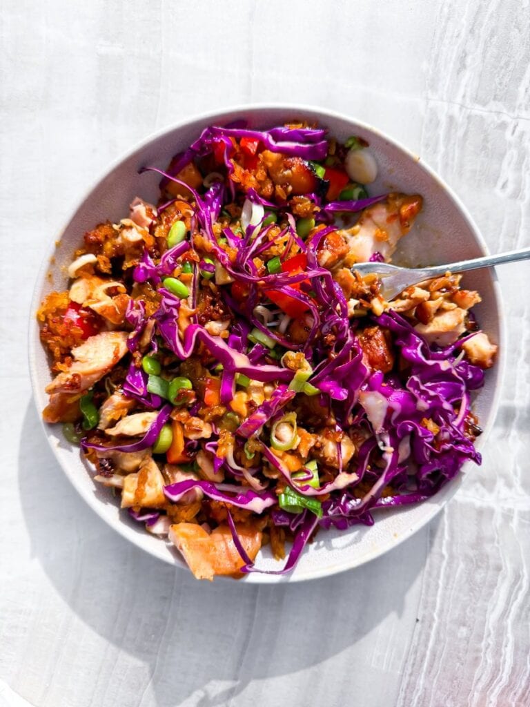 Asian Chicken Bowls with crispy rice.