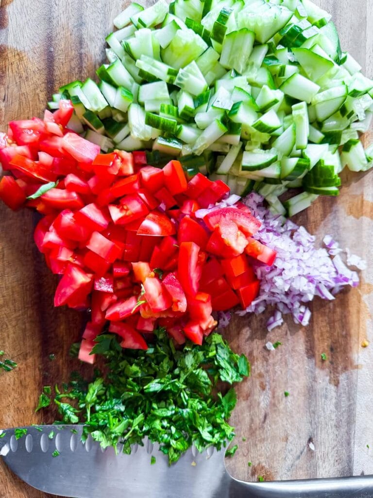 Cucumber salad ingredients.