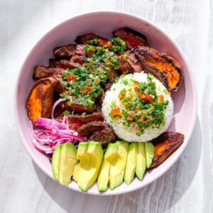 Steak and rice bowls.