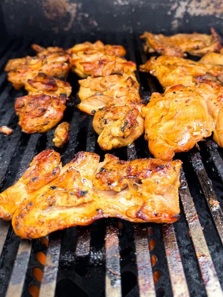 Chicken thighs on the grill.