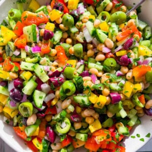 Finished and mixed viral dense bean salad.