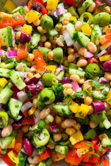 Finished and mixed viral dense bean salad.