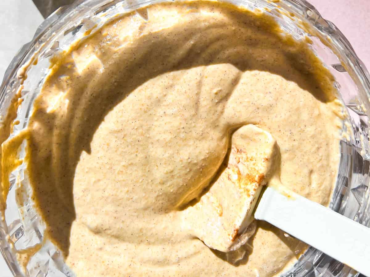 Pancake batter in a bowl resting.