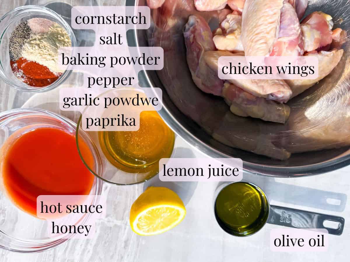 Gluten-free chicken wings ingredients.