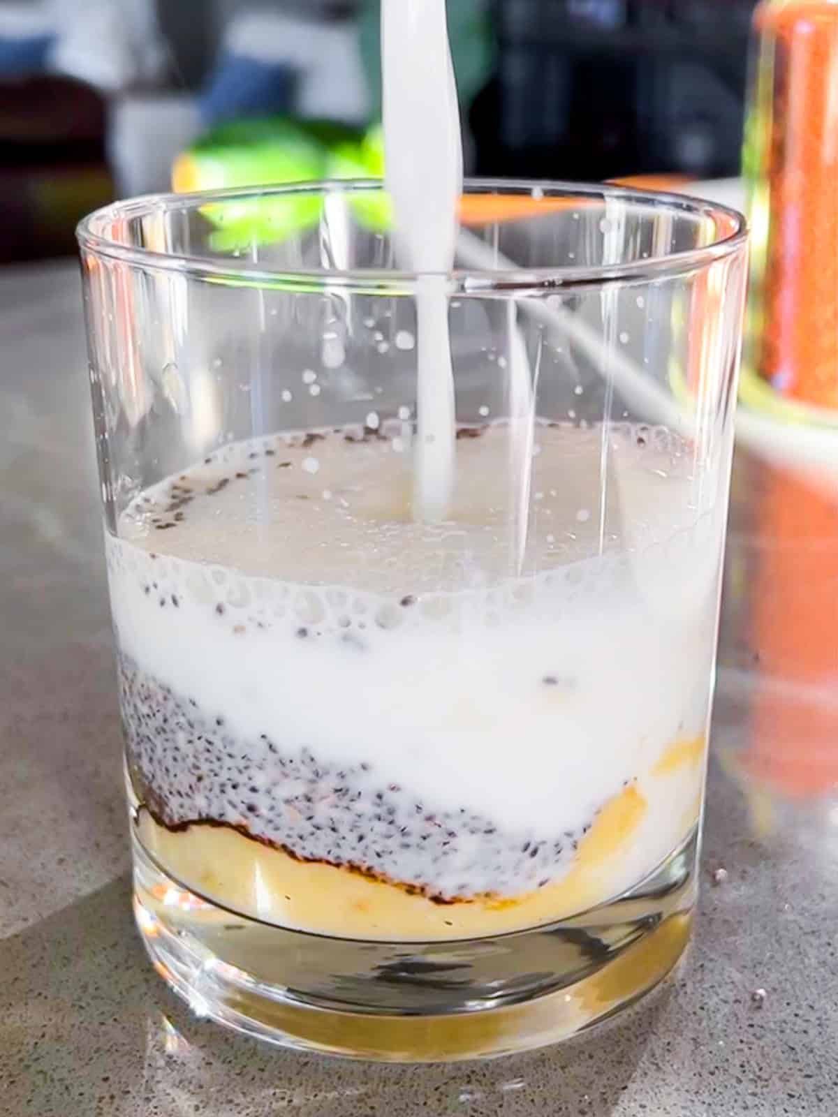 Cup with chia coffee ingredients.