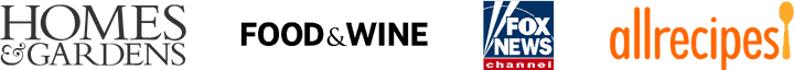 Logos of websites that Entirely Emmy has been featured in Homes & Gardens, Food & Wine, Fox News, All Recipes.