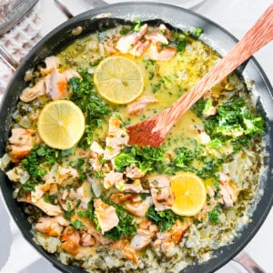 Finished chicken piccata soup in a pan.