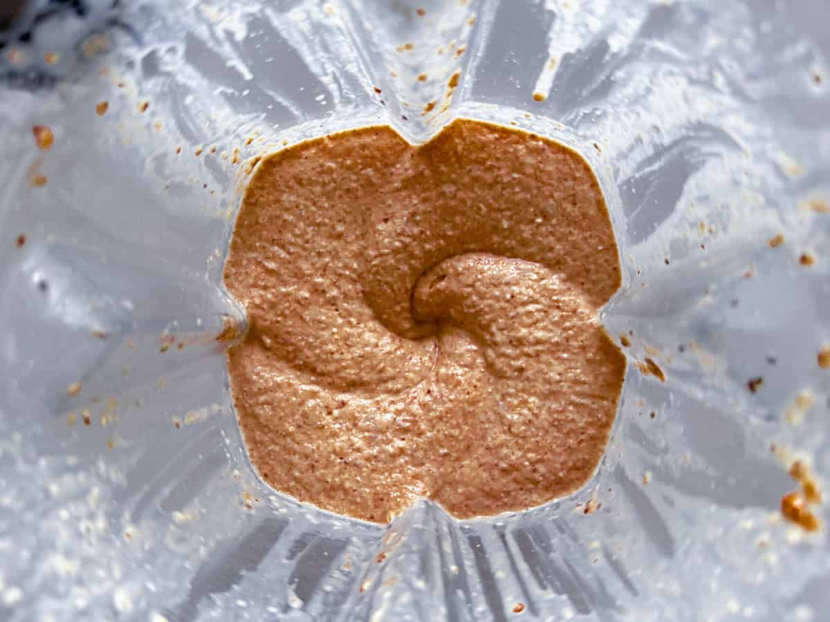 Blended chocolate pb smoothie ingredients.