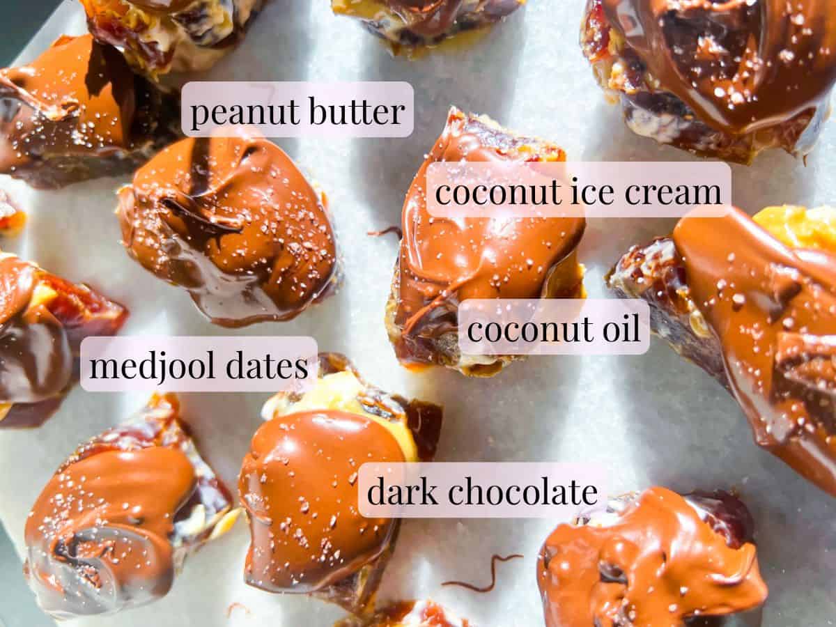 Ingredients for the snickers dates labeled.