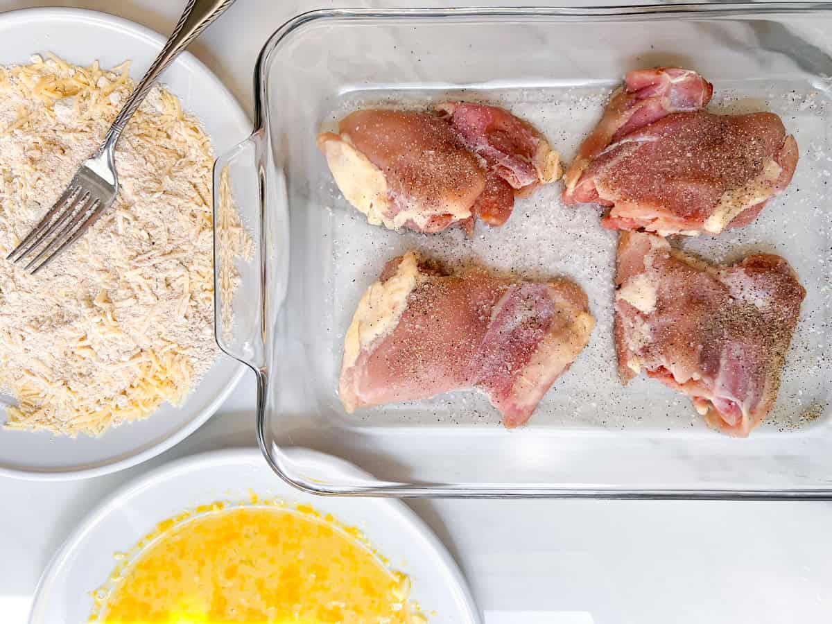 Dredge set up for the chicken parmesan.
