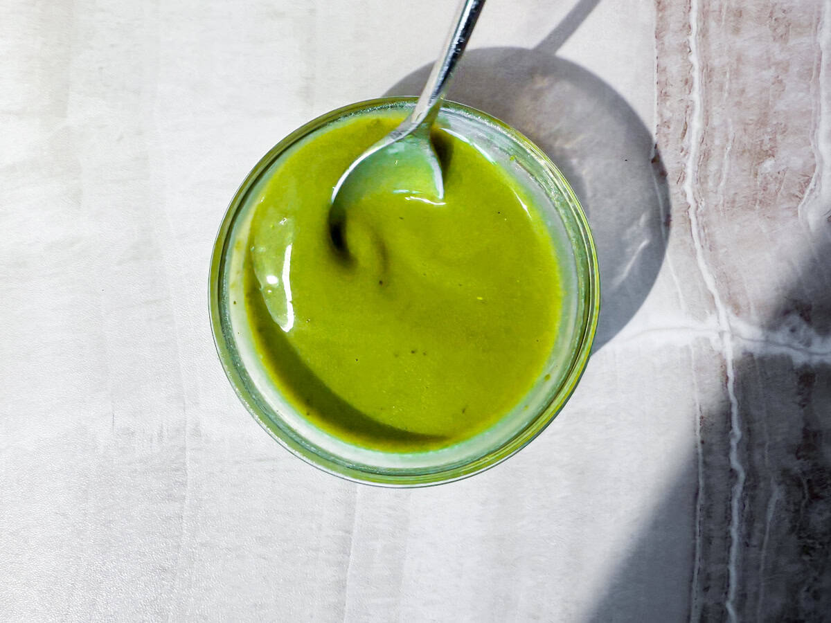 Matcha slurry being stirred.